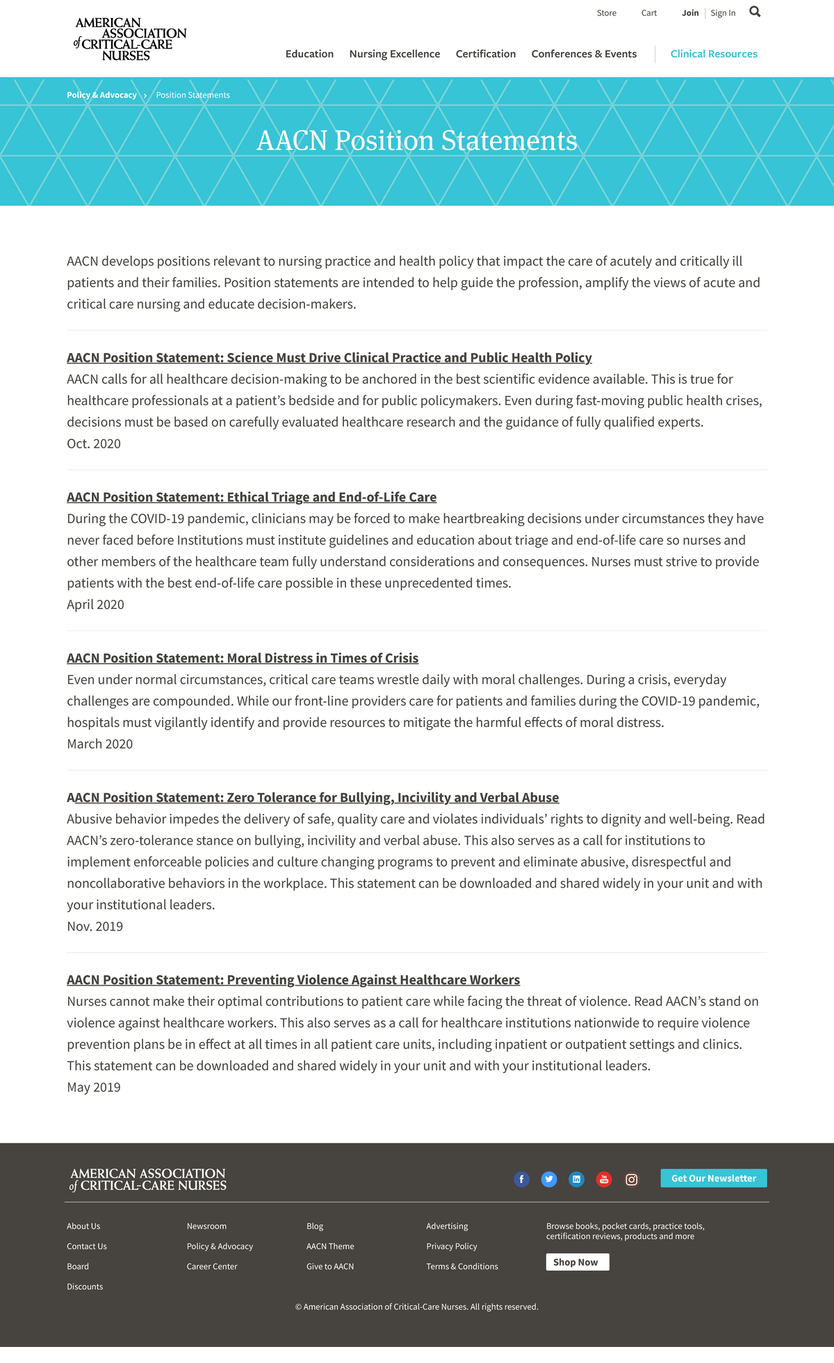 AACN Position Statements on Nursing Practice & Health Policy - Studocu