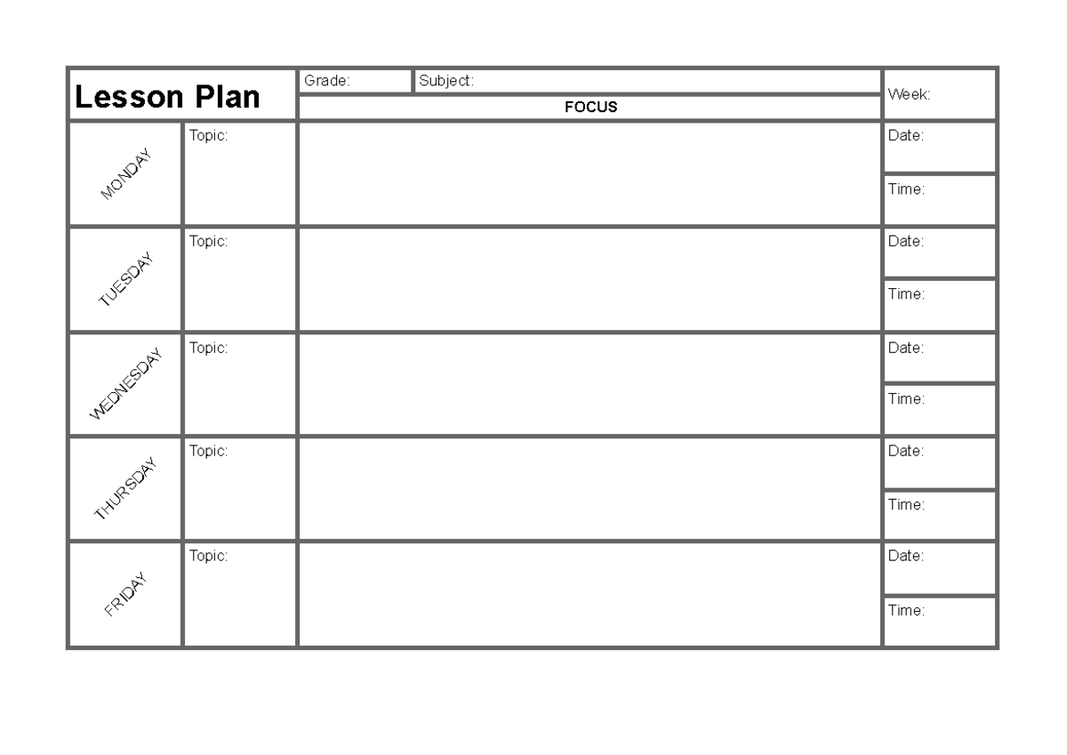 Lesson PLAN Template - Lesson Plan Grade: Subject: Week: Topic: Date ...