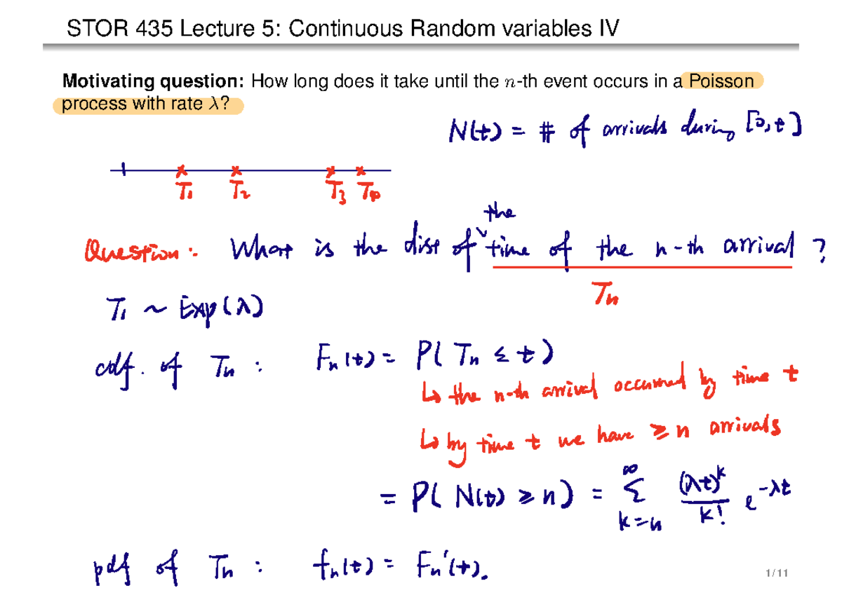 STOR 435 Lecture 5: Continuous Random Variables and Poisson Processes ...
