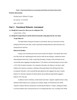 D299 Task 1 - Functional Behavior Assessment & Improvement Plan - Studocu