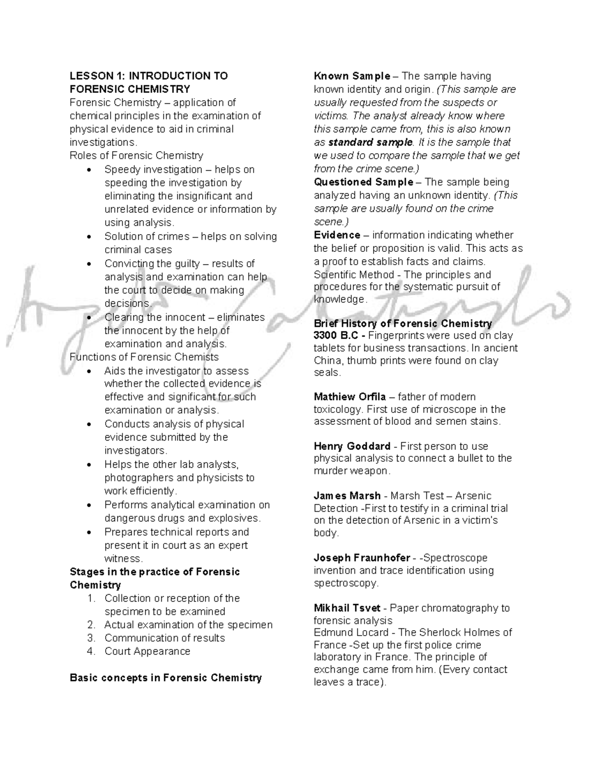 CRI023 P1: Forensic Chemistry Lesson 1 - Introduction and Applications ...