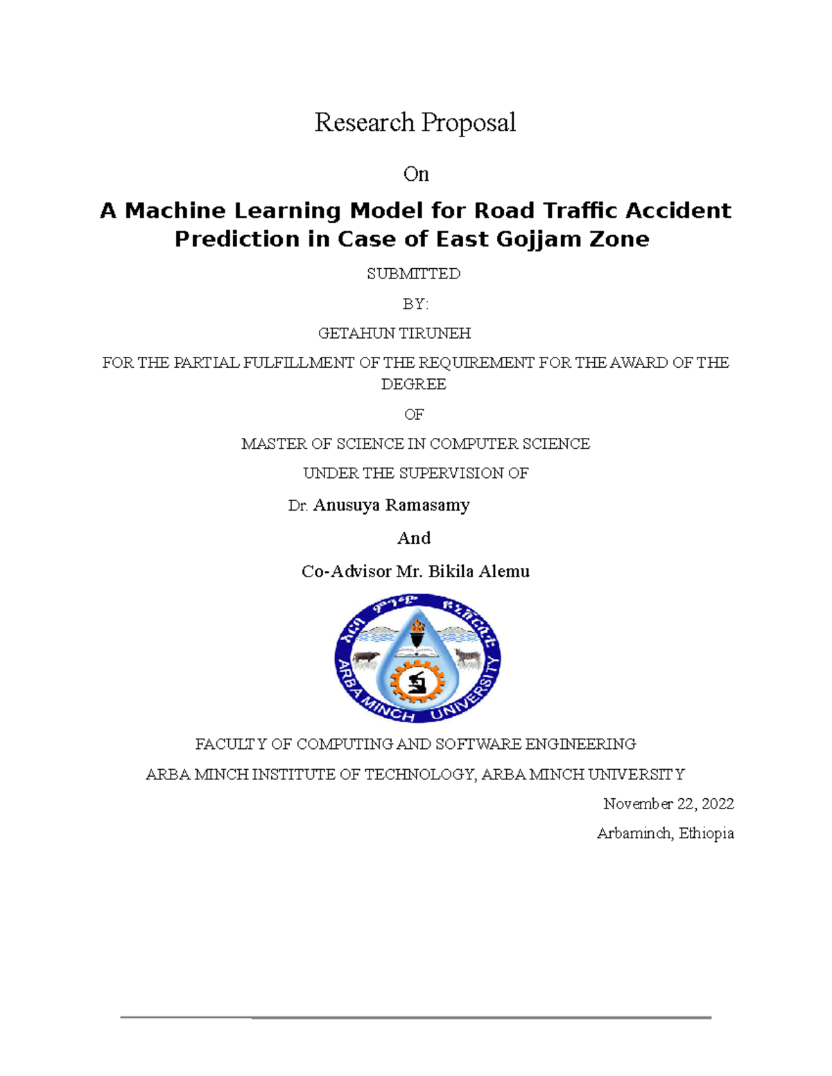 Research Proposal: Machine Learning for Traffic Accident Prediction (CS ...
