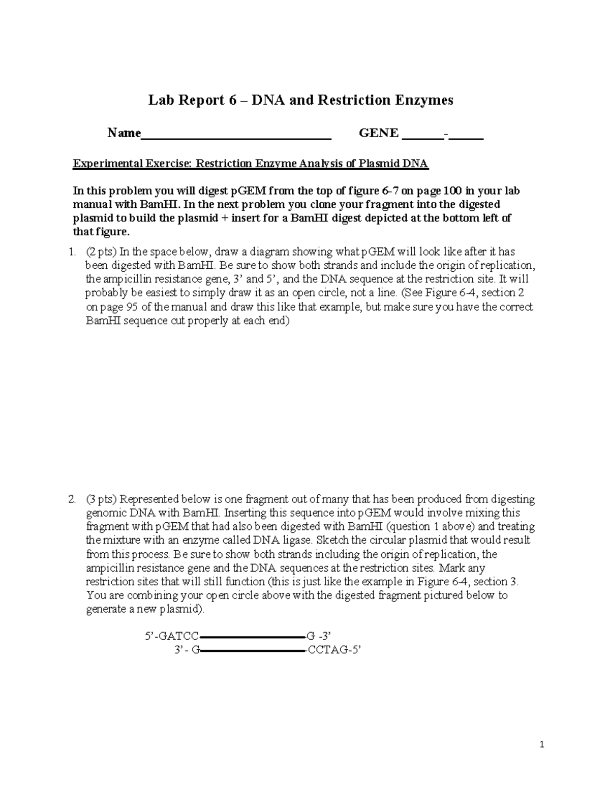 Lab Report 6: Restriction Enzyme Analysis of Plasmid DNA - Spring 25 ...