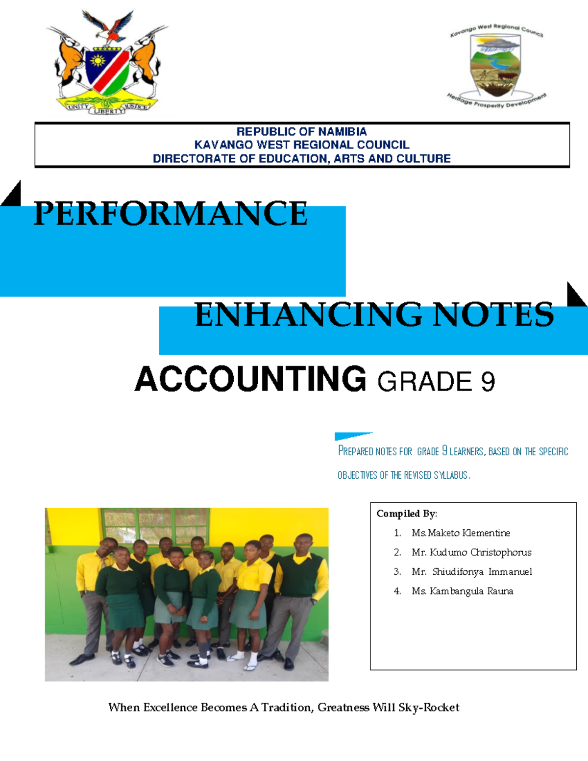 Accounting Grade 9 Performance Enhancing Notes - Kavango West Region - Document Preview