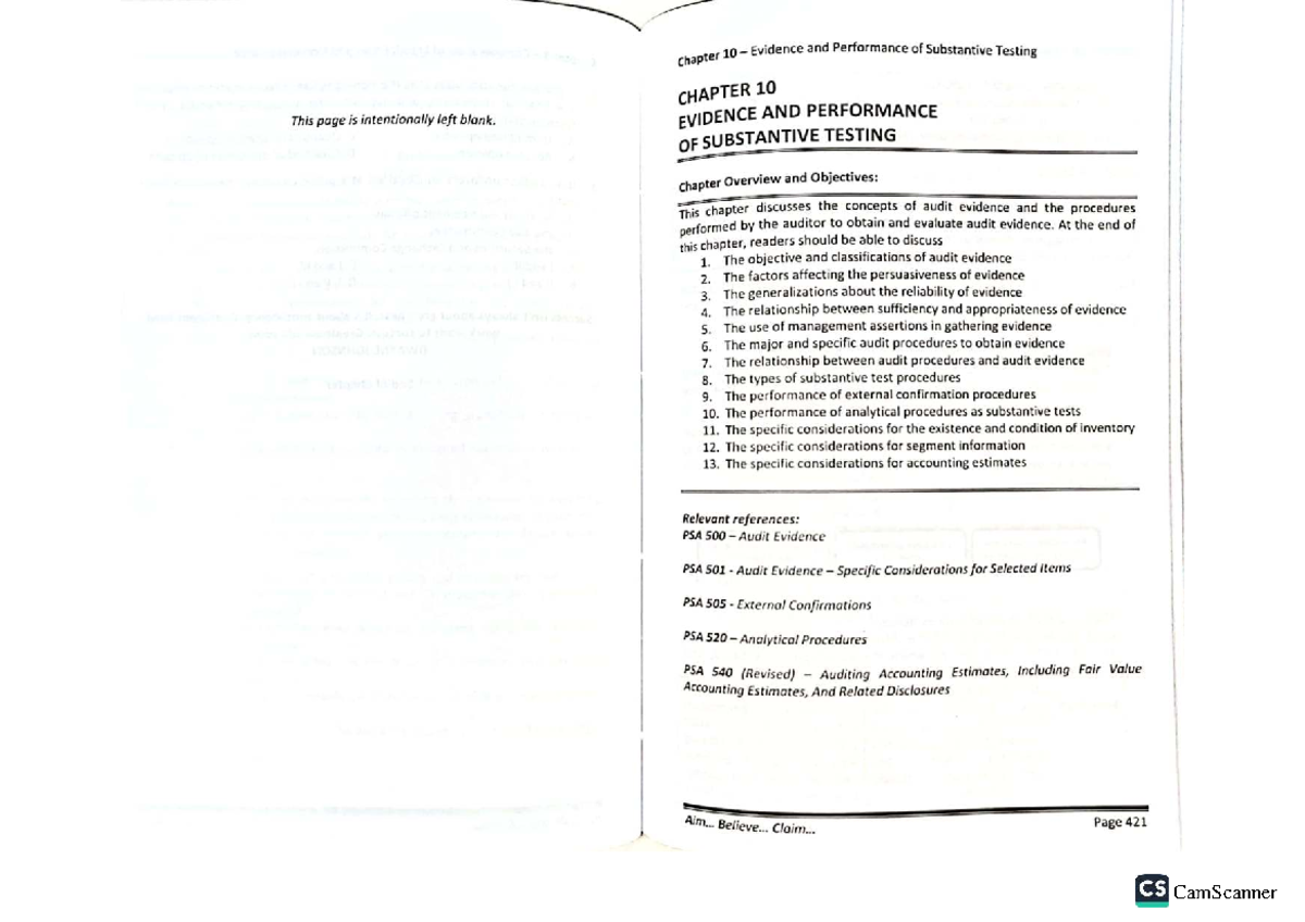 CS 10 - Evidence and Performance of Substantive Testing Overview - Studocu