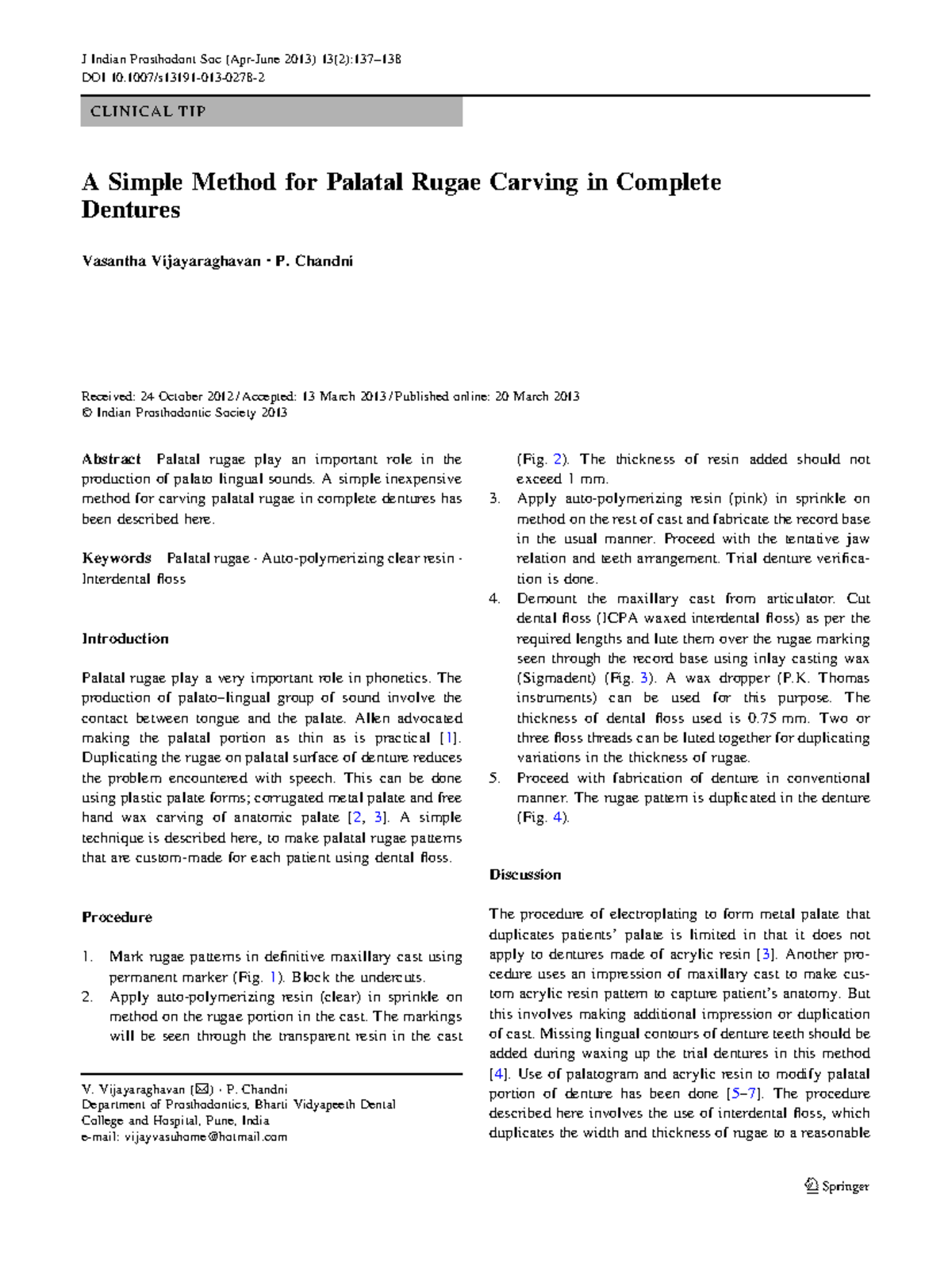 Prosthodontics 14: Clinical Tip on Palatal Rugae Carving Techniques ...