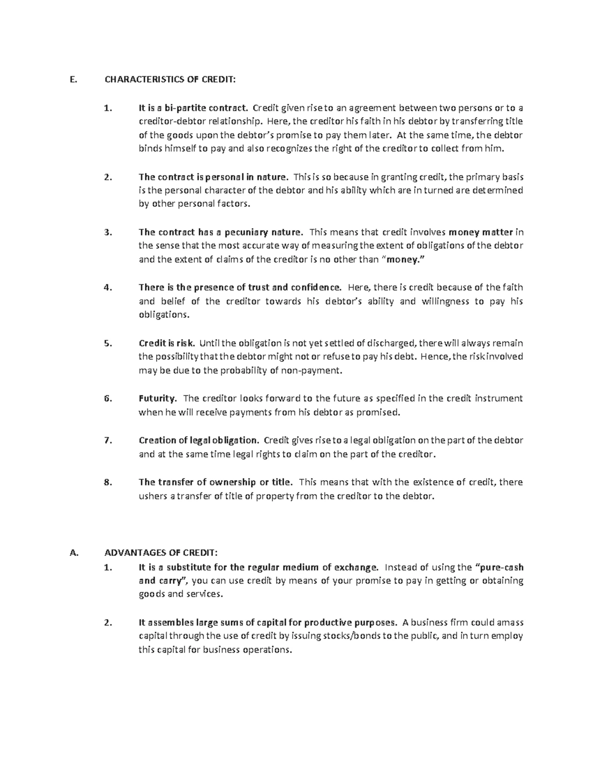 credit system and history of banking of the Philippines - H. CREDIT ...