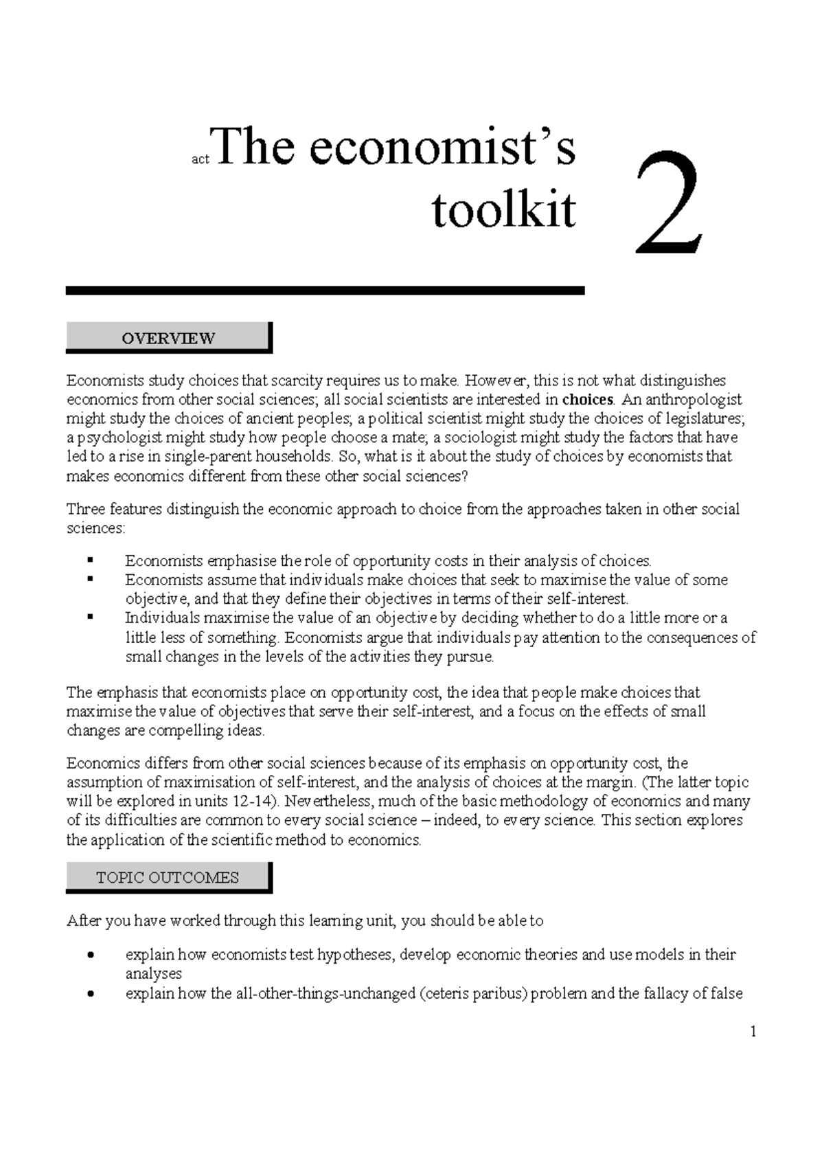 Economics Toolkit Overview: Key Concepts in Micro & Macro (ACT 2) - Studocu