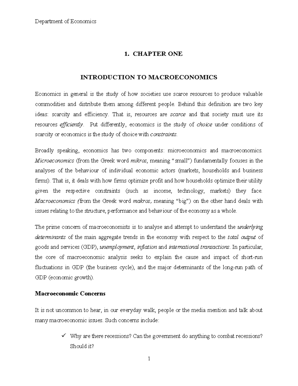 Macroeconomics Chapter 1: Introduction and Key Concepts - Studocu