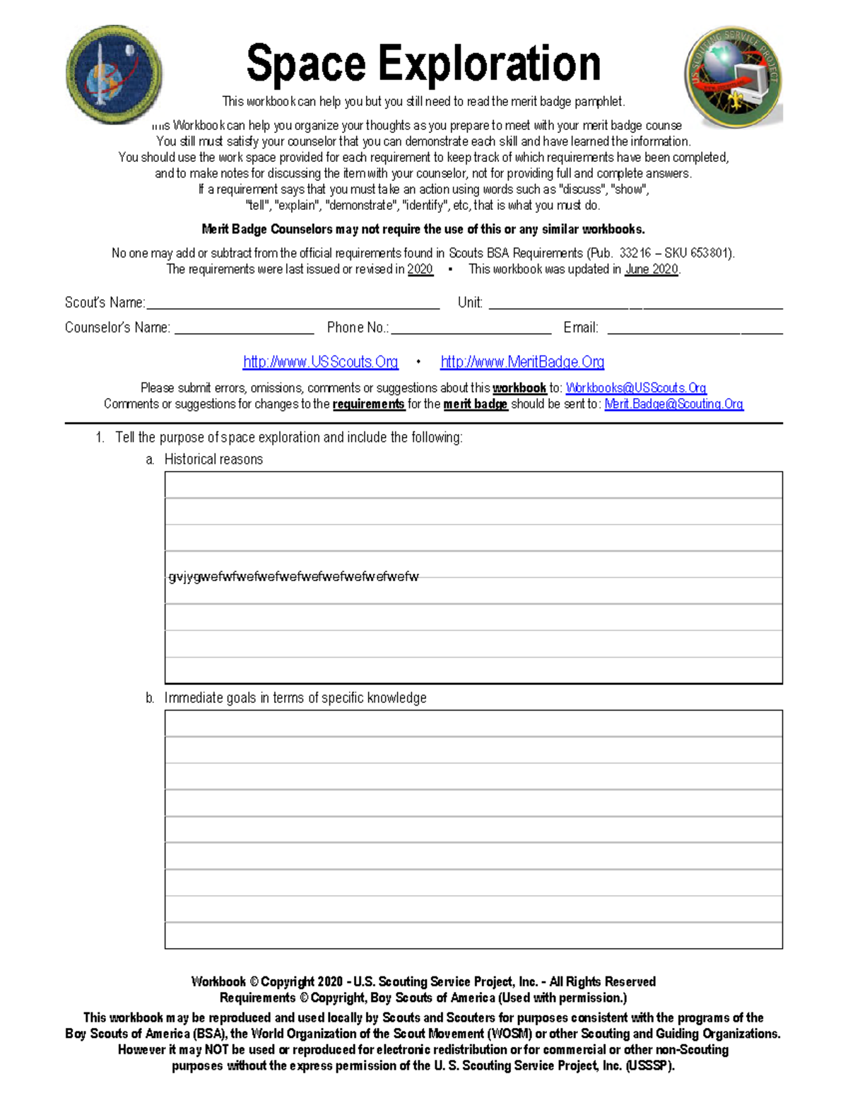Space Exploration Merit Badge Workbook: Requirements & Activities - Studocu