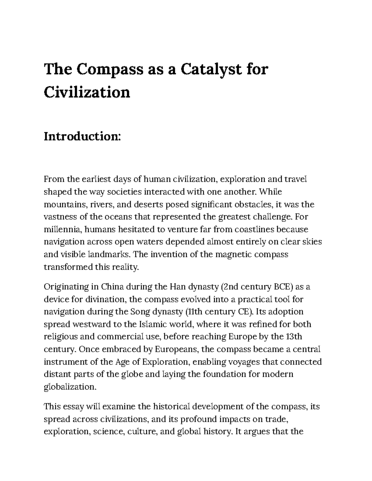 The Compass as a Catalyst for Civilization: Historical Insights and ...