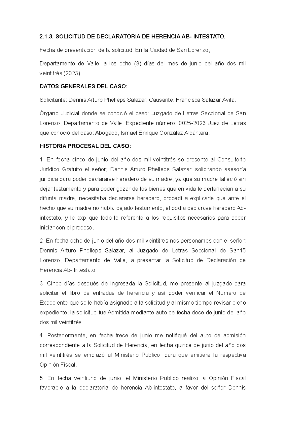 Sentencia de Declaratoria de Herencia Ab-Intestato en San Lorenzo - Studocu
