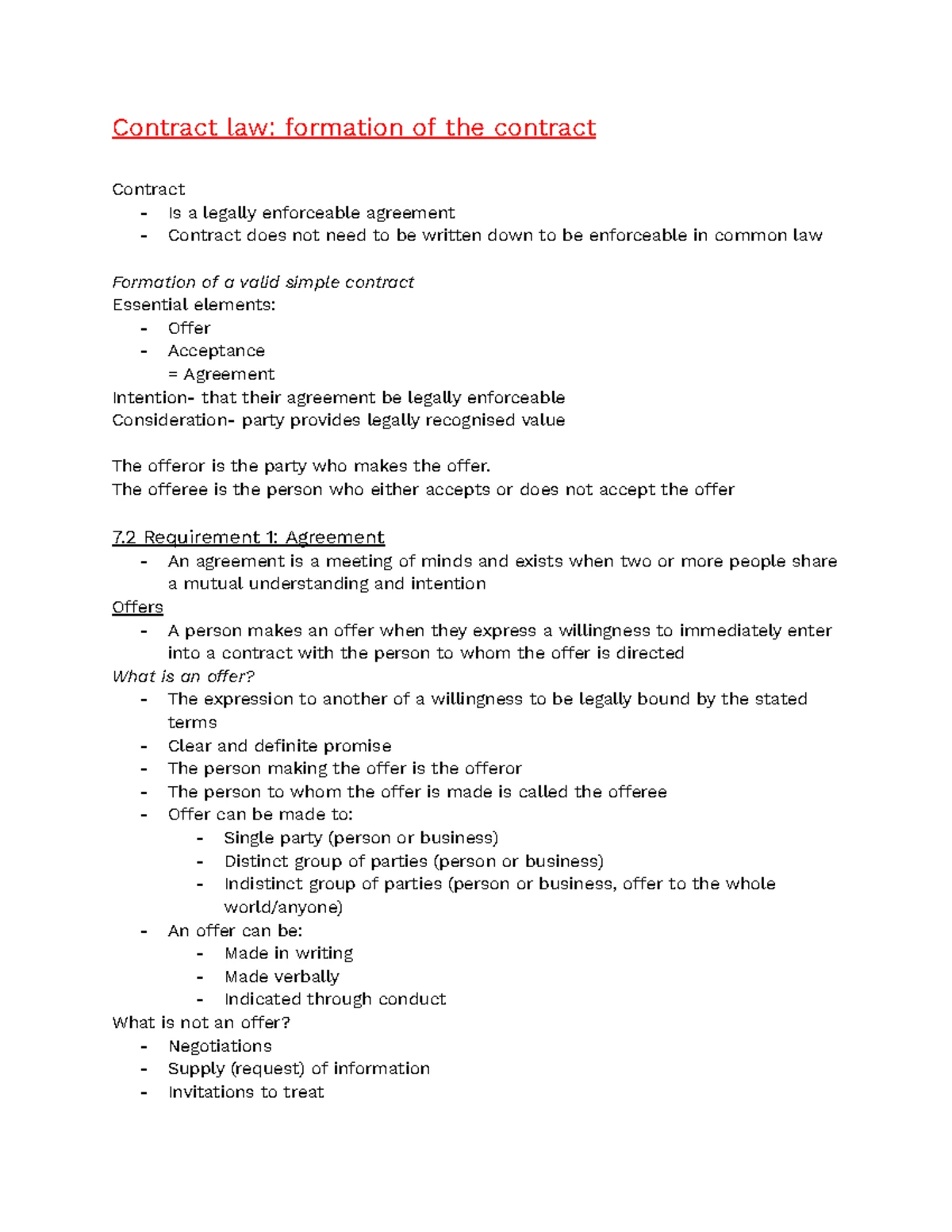 ELAW 5 - Lecture Notes on Contract Formalities and Enforceability - Studocu
