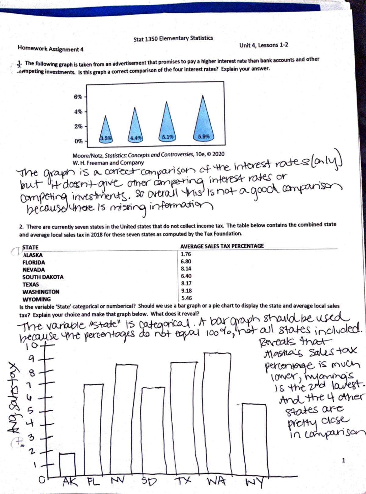 Stats HW 4 - Homework assignement - i ' Stat 1350 Elementary Statistics ...