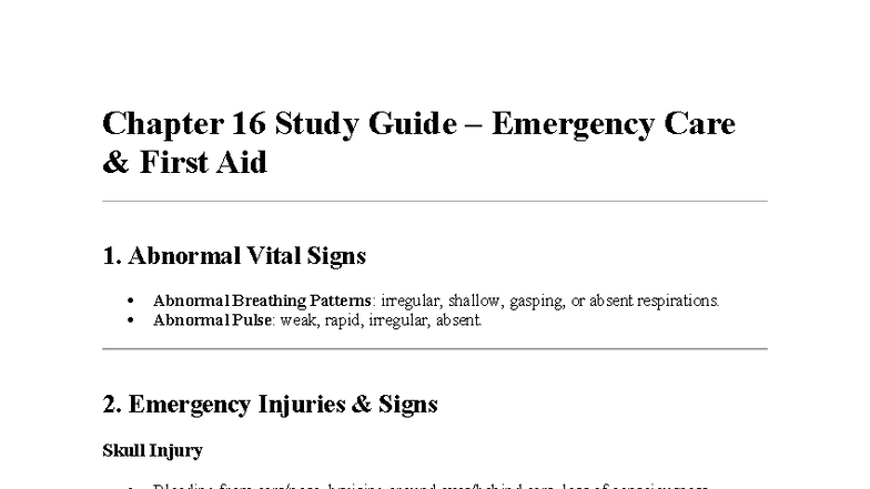 Ch 16 Study Guide: Emergency Care & First Aid Essentials - Studocu