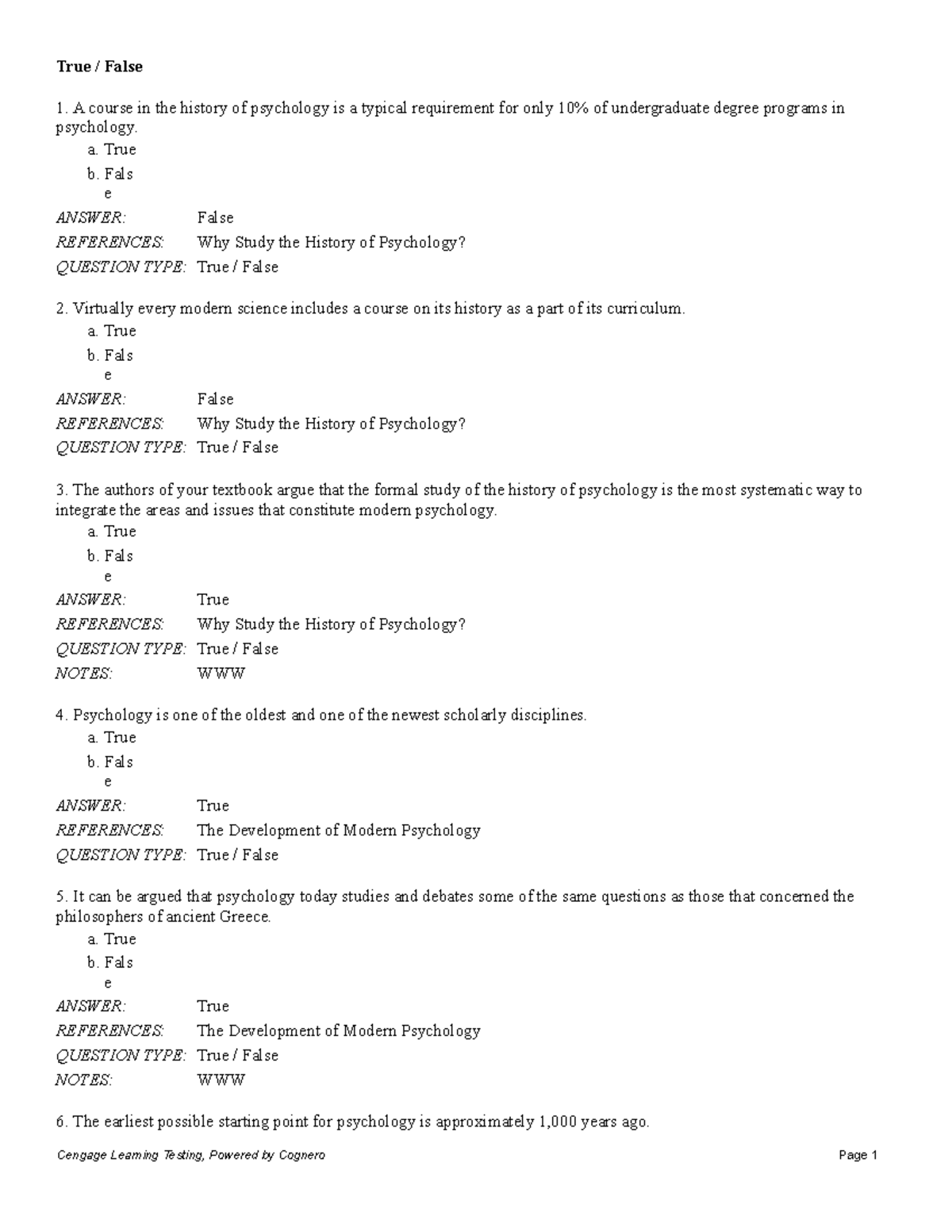 9781305630048 Test Bank: History of Psychology - Chapter 1 Insights ...