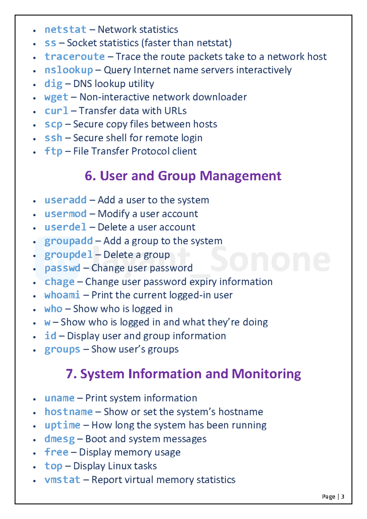 Linux Commands Reference Guide 3: Networking, Users & Systems - Studocu