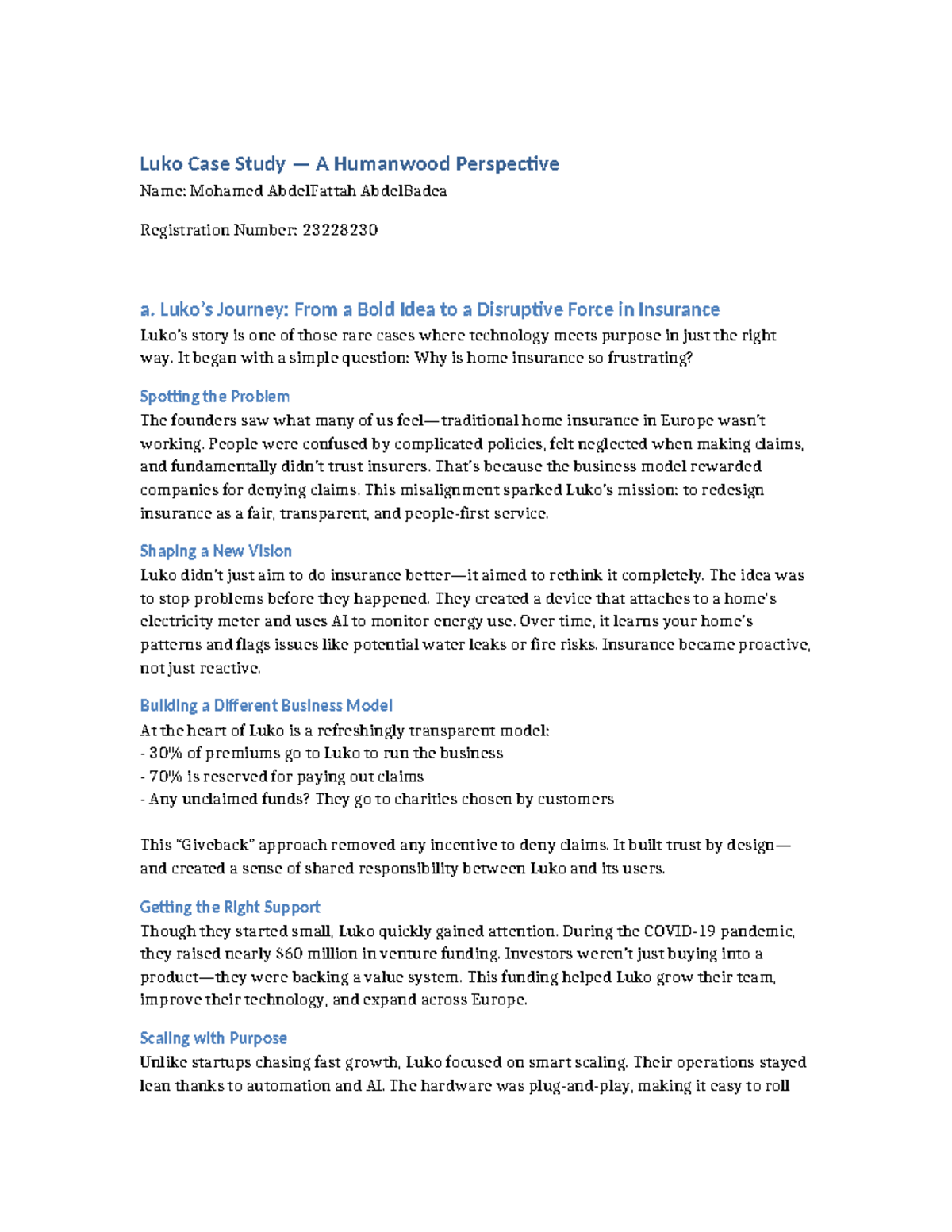 Luko Case Study (HUM 101): Redefining Home Insurance - Studocu