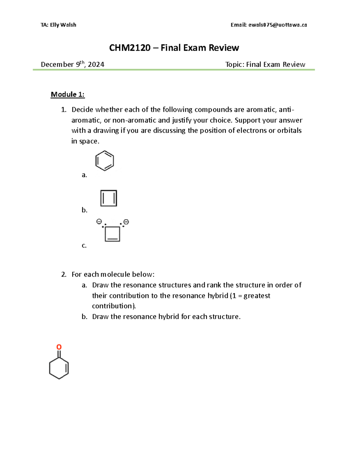 CHM2120 – Final Exam Review Notes for December 9th, 2024 - Studocu