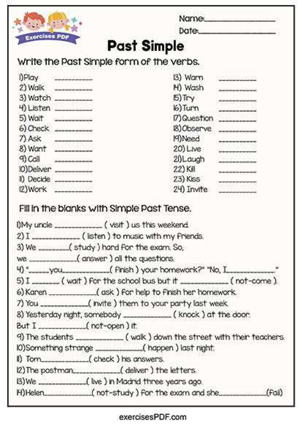 ENG 101: Past Simple Grammar Worksheet - Studocu