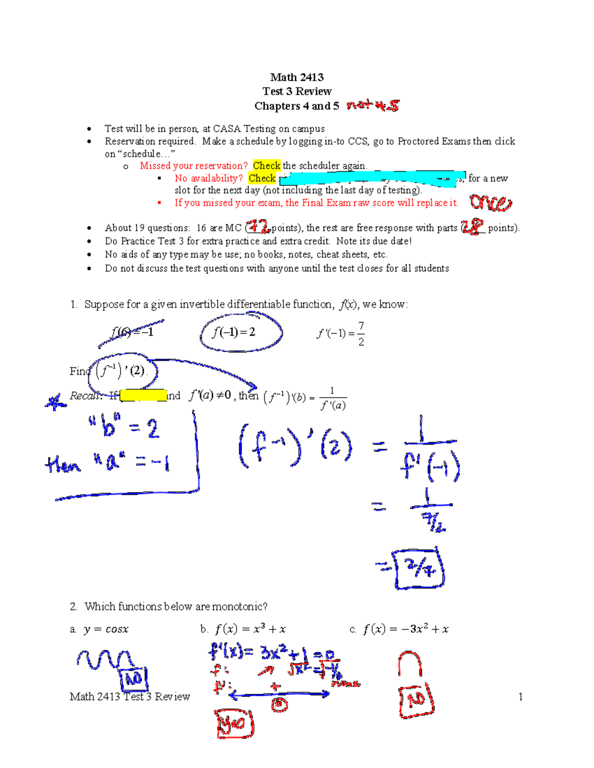 Math 2413 Test 3 Review - Chapters 4 and 5 Exam Preparation - Math 2413 ...