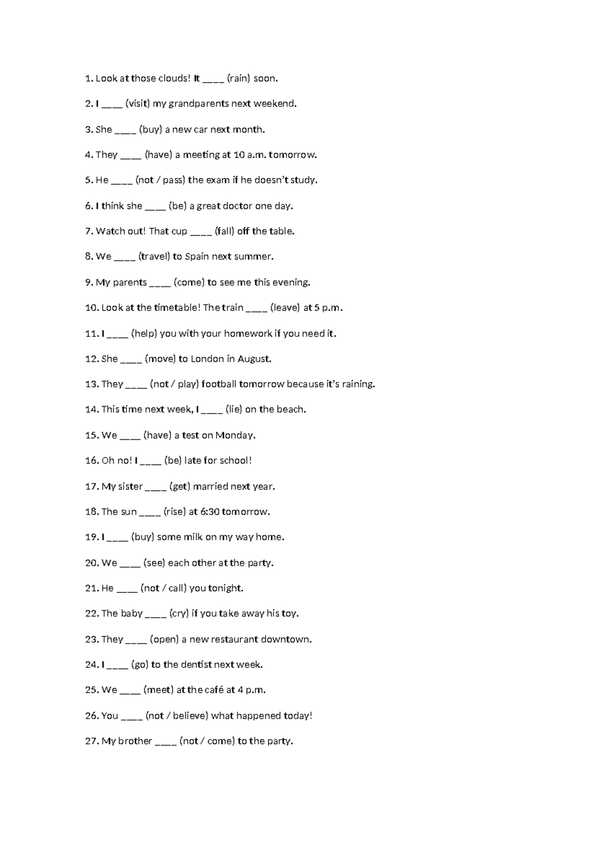 Future Tense Exercises - English Grammar (ENG 101) - Studocu