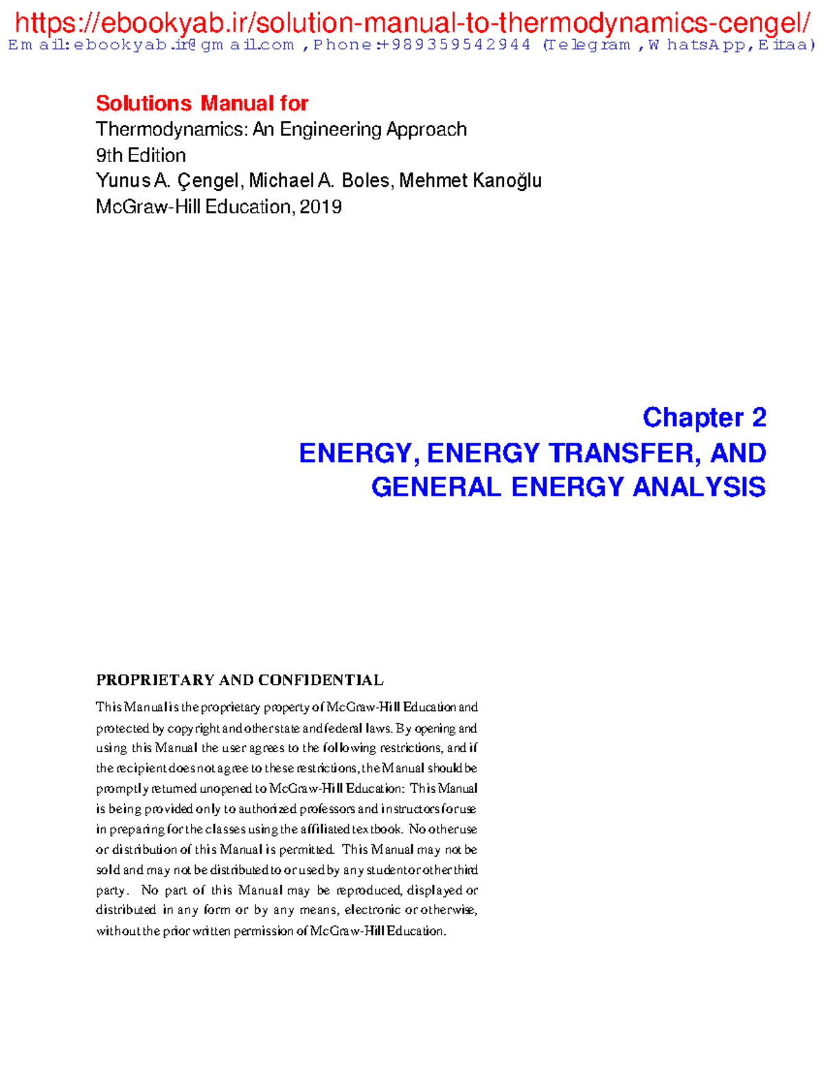 Thermodynamics: Solutions Manual for 9th Ed. - Ch. 2 by Çengel & Boles