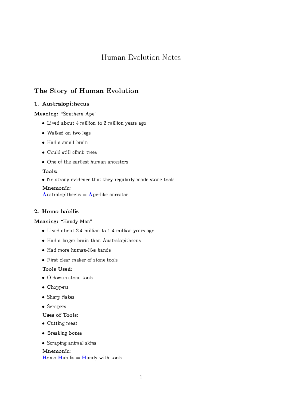 Human Evolution Notes: Key Hominid Insights - Studocu