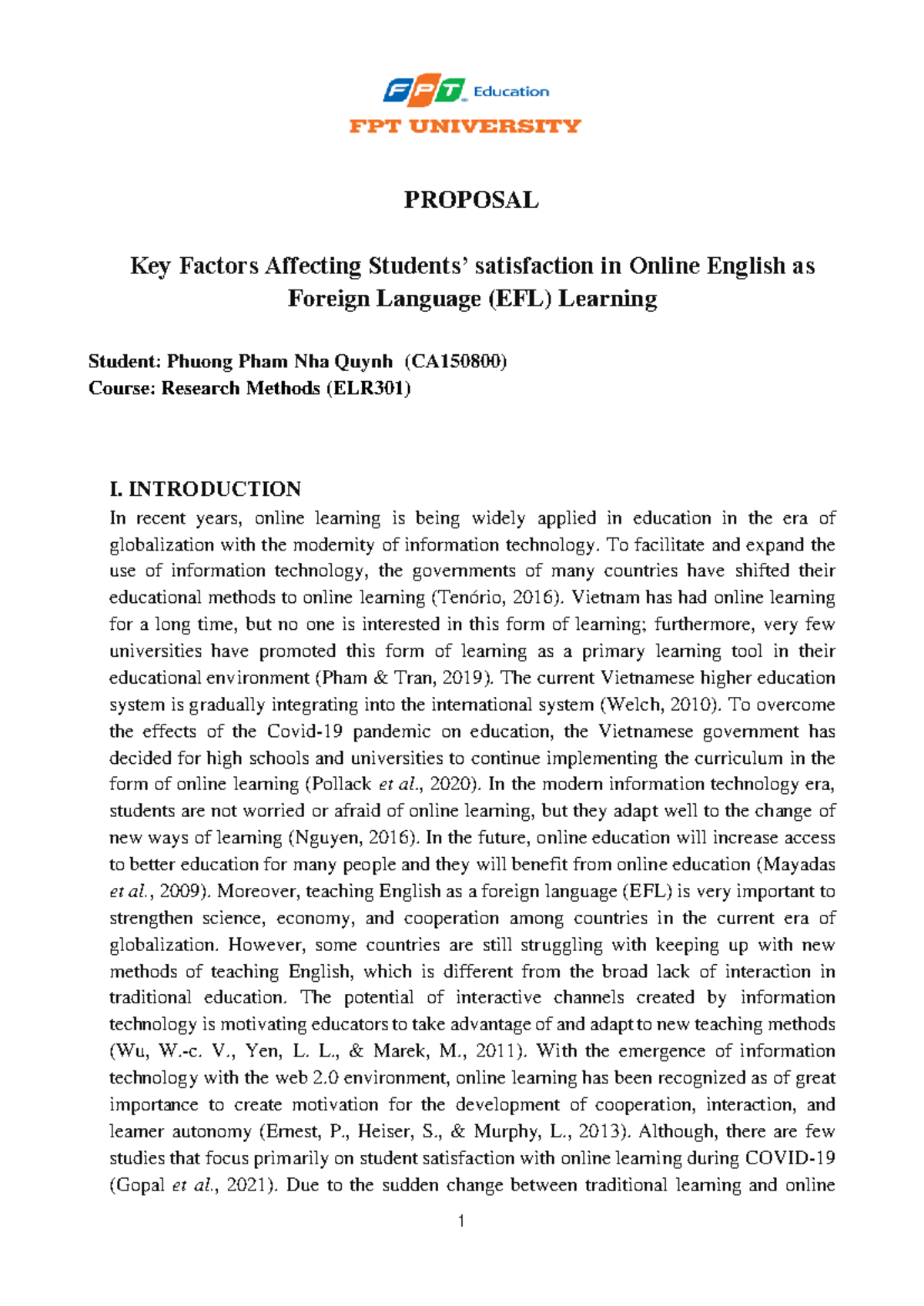 ELR301 Final Proposal - PROPOSAL Key Factors Affecting Students ...