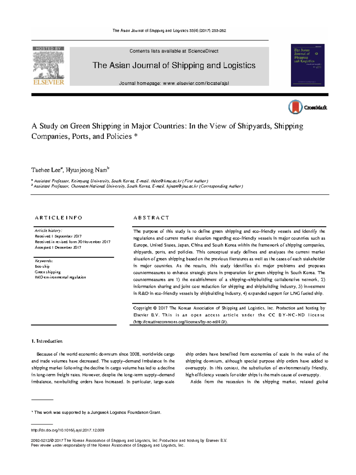 A Study on Green Shipping Strategies in Major Countries (2) - Studocu