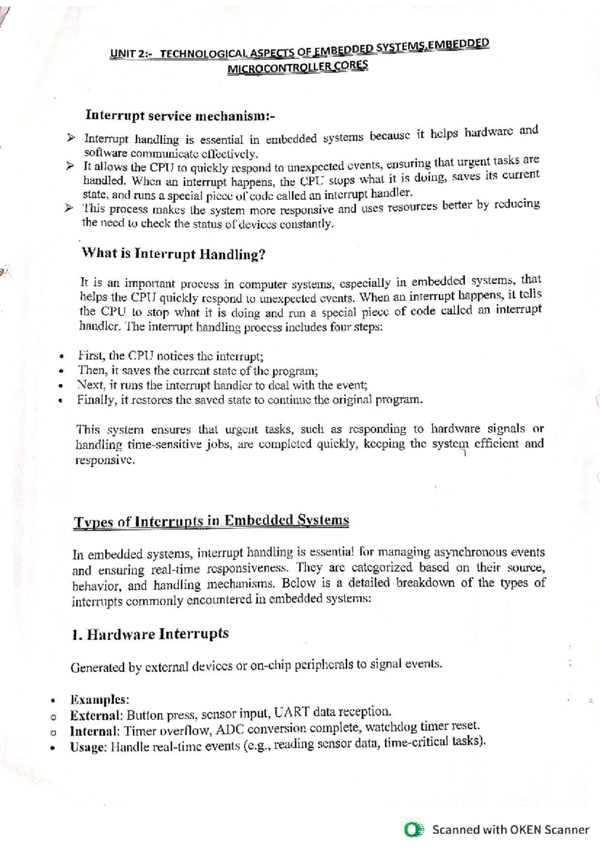 Embedded Systems Unit 2: Interrupt Handling and Context Switching Notes ...