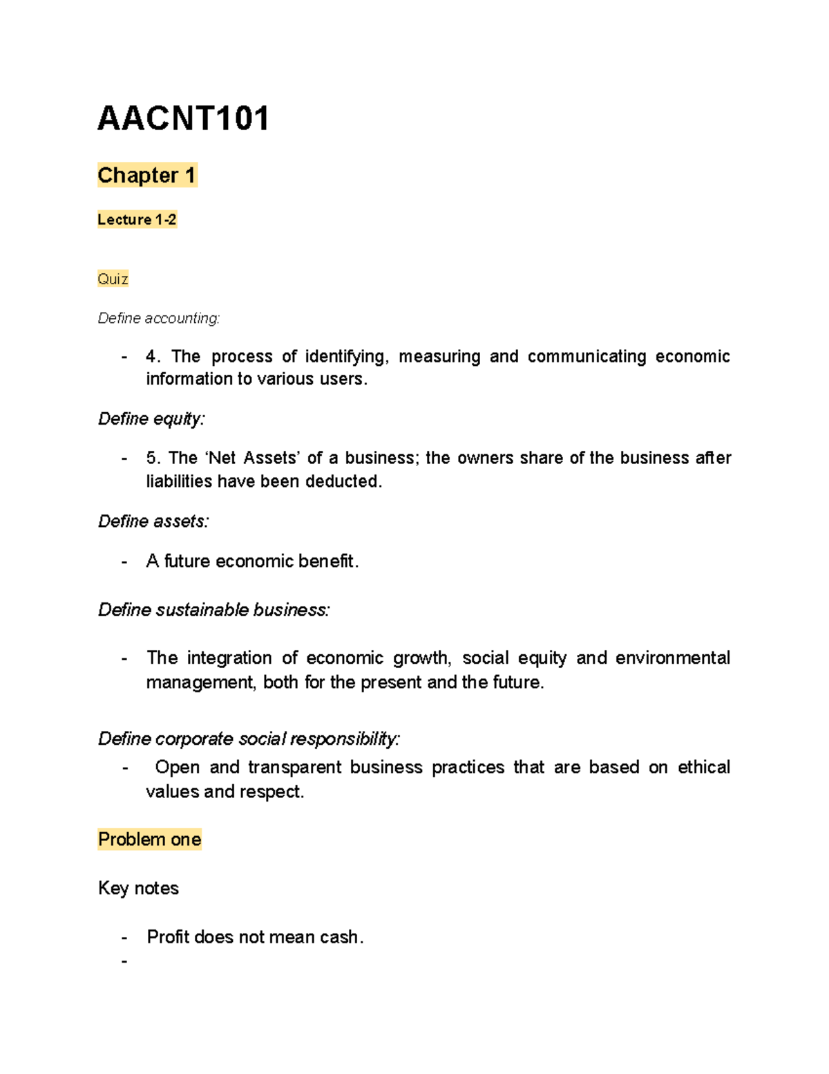 AACNT101 Chapter 1 & 2 Lecture Quiz: Key Accounting Concepts Explained ...
