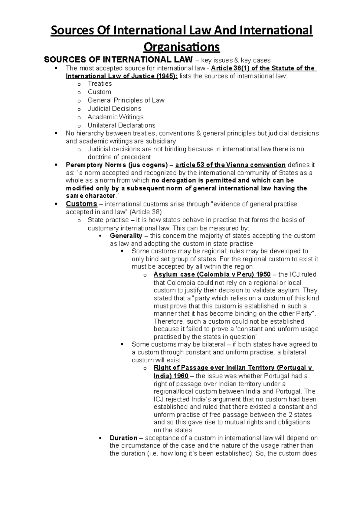 Sources of International Law: Key Concepts & Case Summaries - Studocu