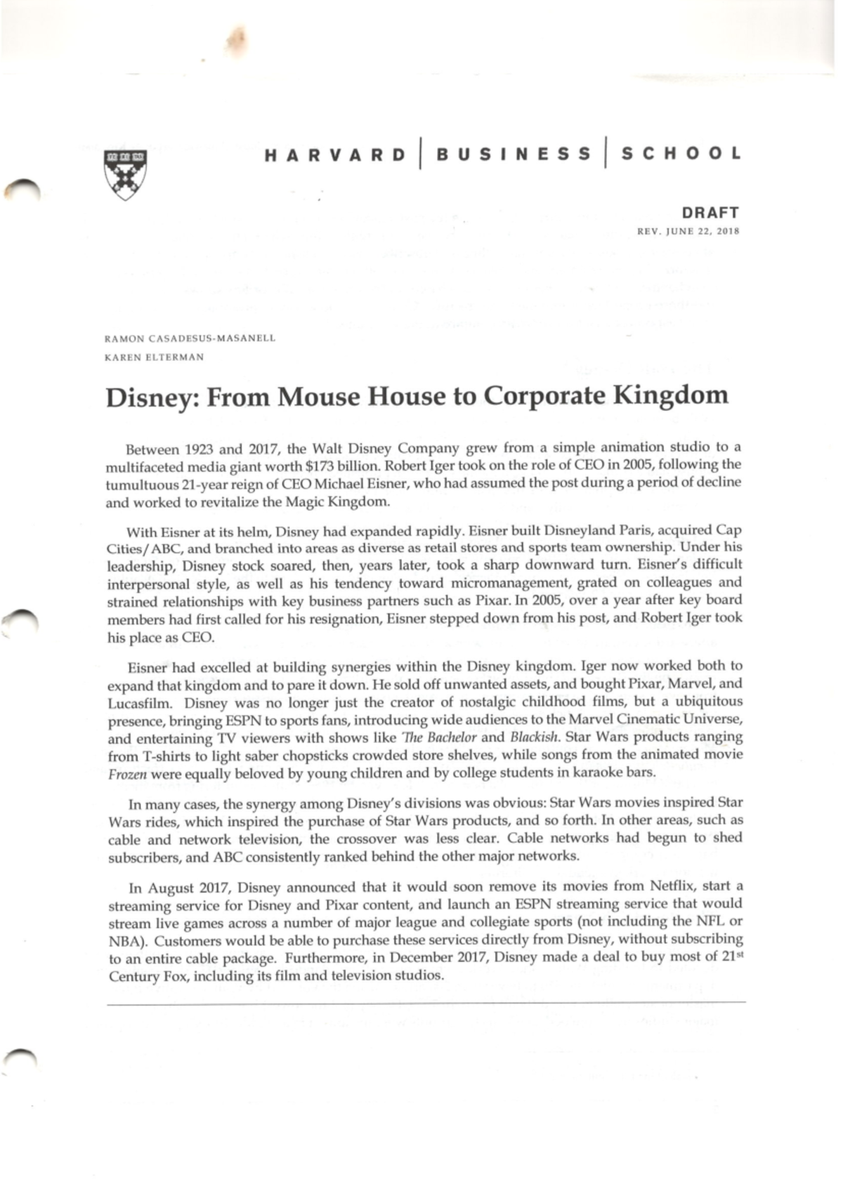 Disney Case Study: From Animation Studio to Corporate Empire (HBS ...