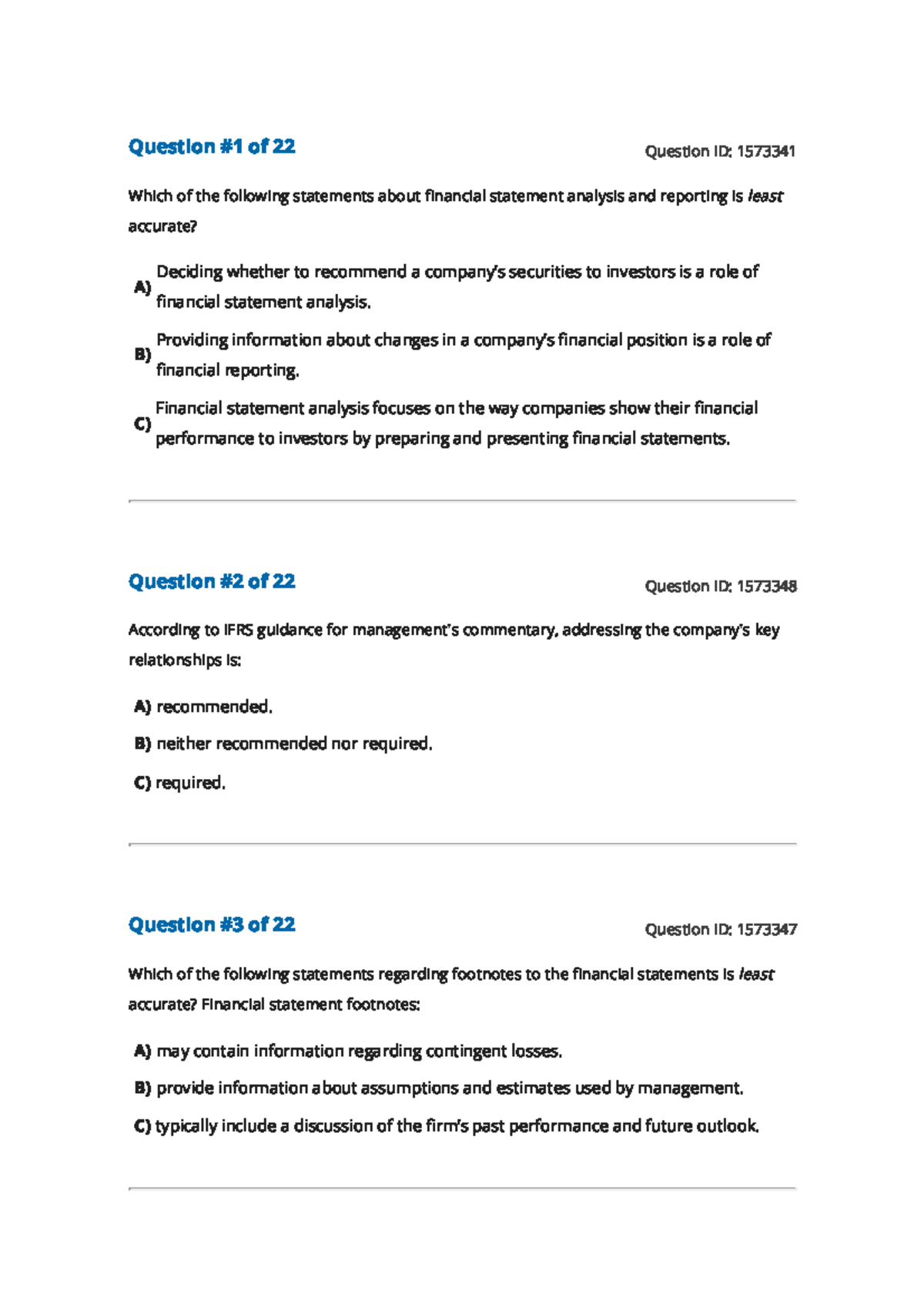 Reading 29 Introduction to Financial Statement Analysis - Question #1 ...