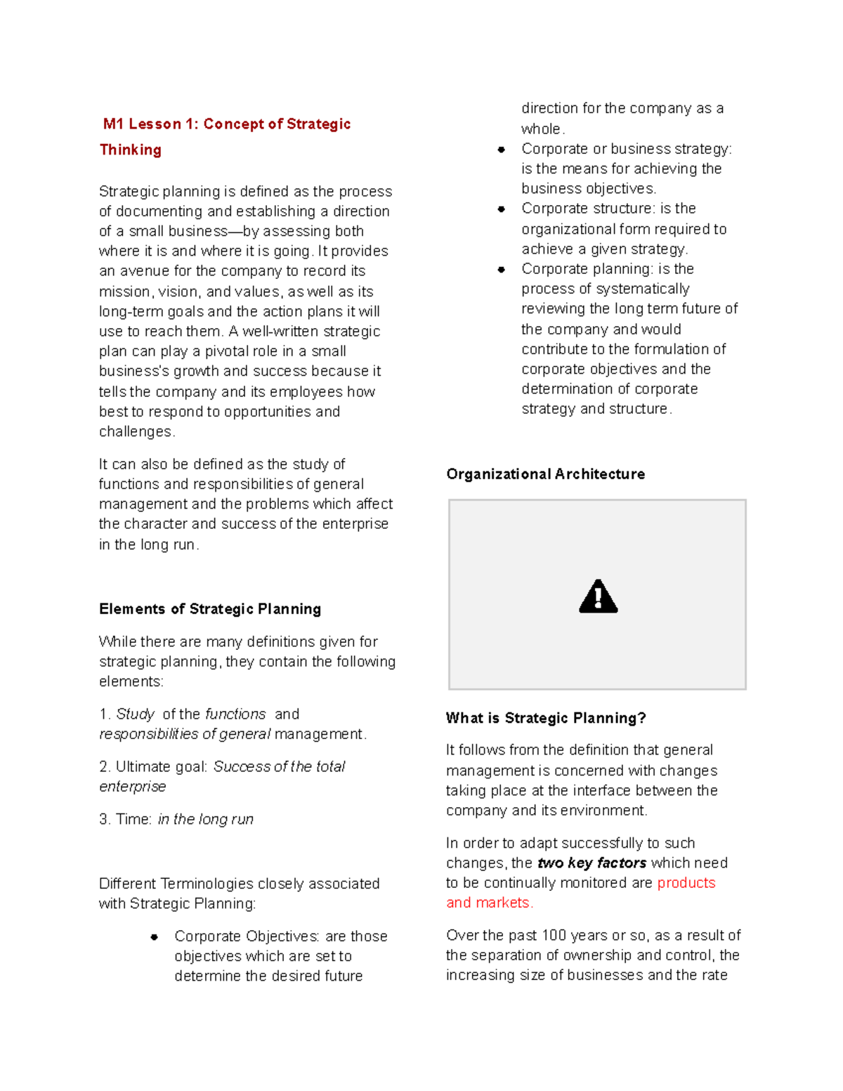 M1 Lesson 1: Understanding Strategic Thinking and Planning - Studocu