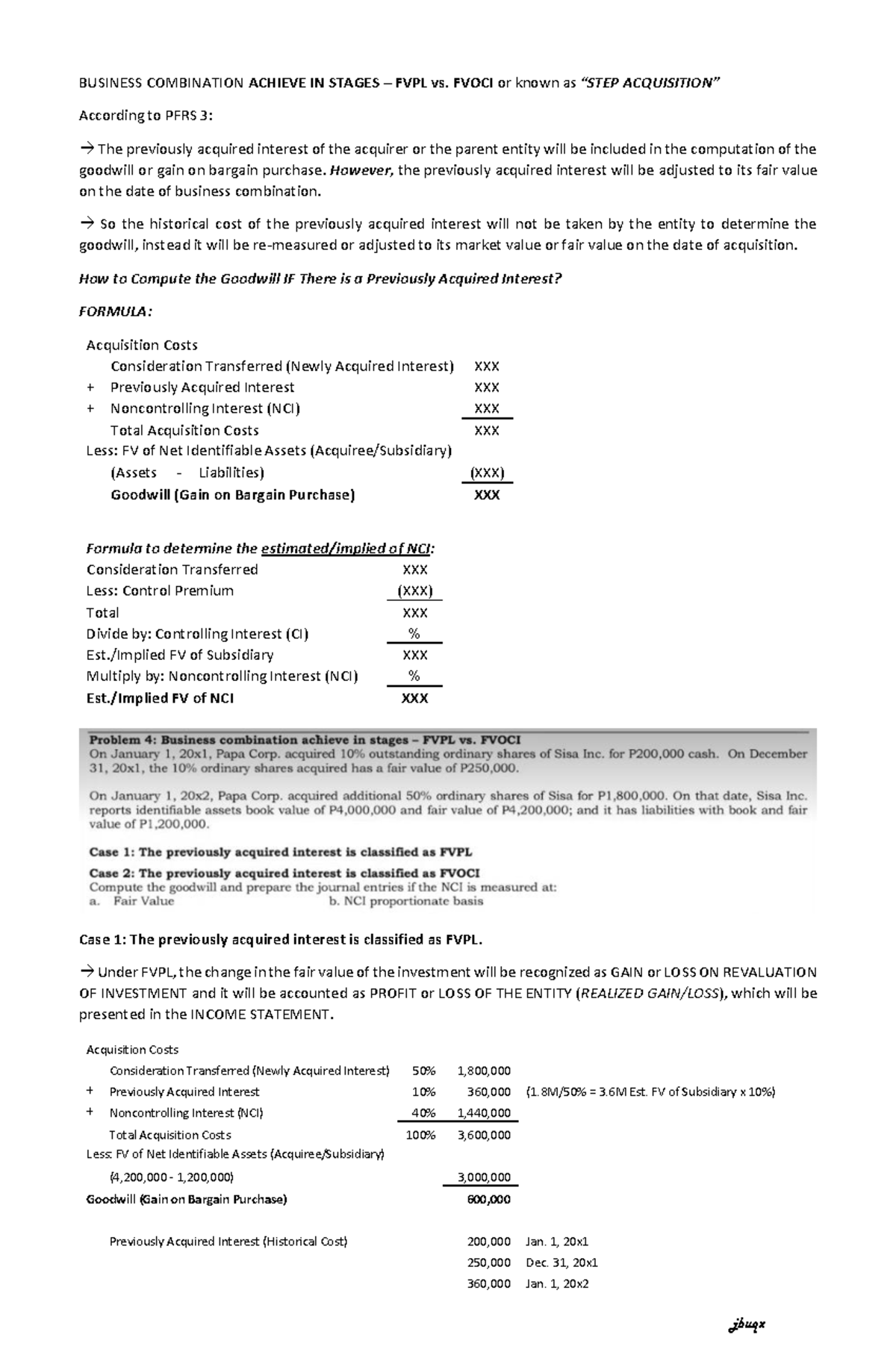 Business Combination: Step Acquisition and Goodwill Computation (FIN ...