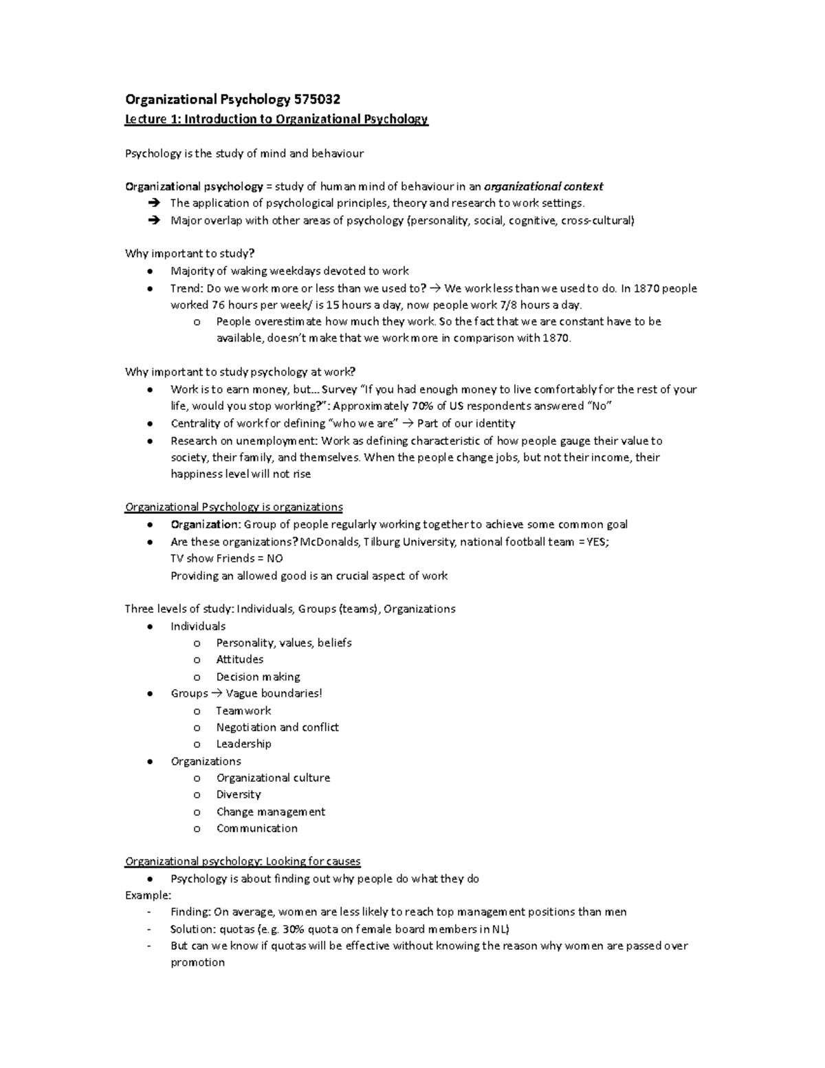 Organizational Psychology 575032: Lecture Summaries and Key Concepts ...