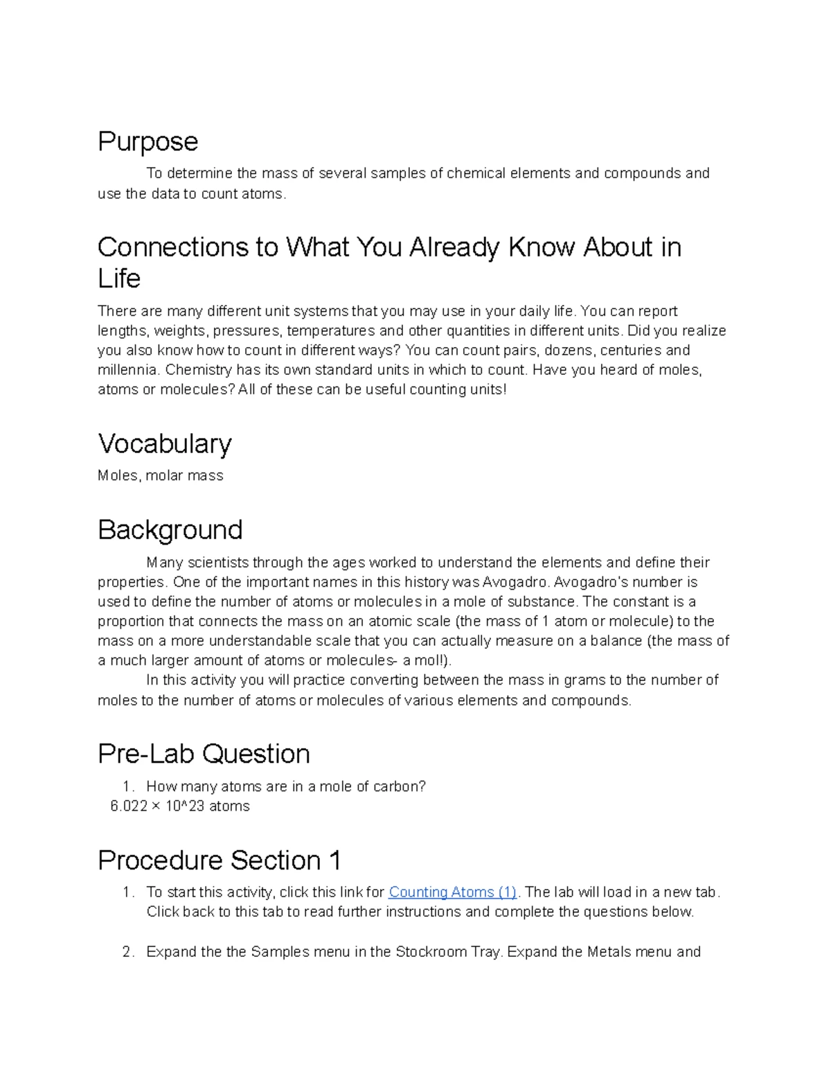 Lab 10 Mol. Model and Vsepr - 2023 - CHEM 1105: Molecular Model and ...