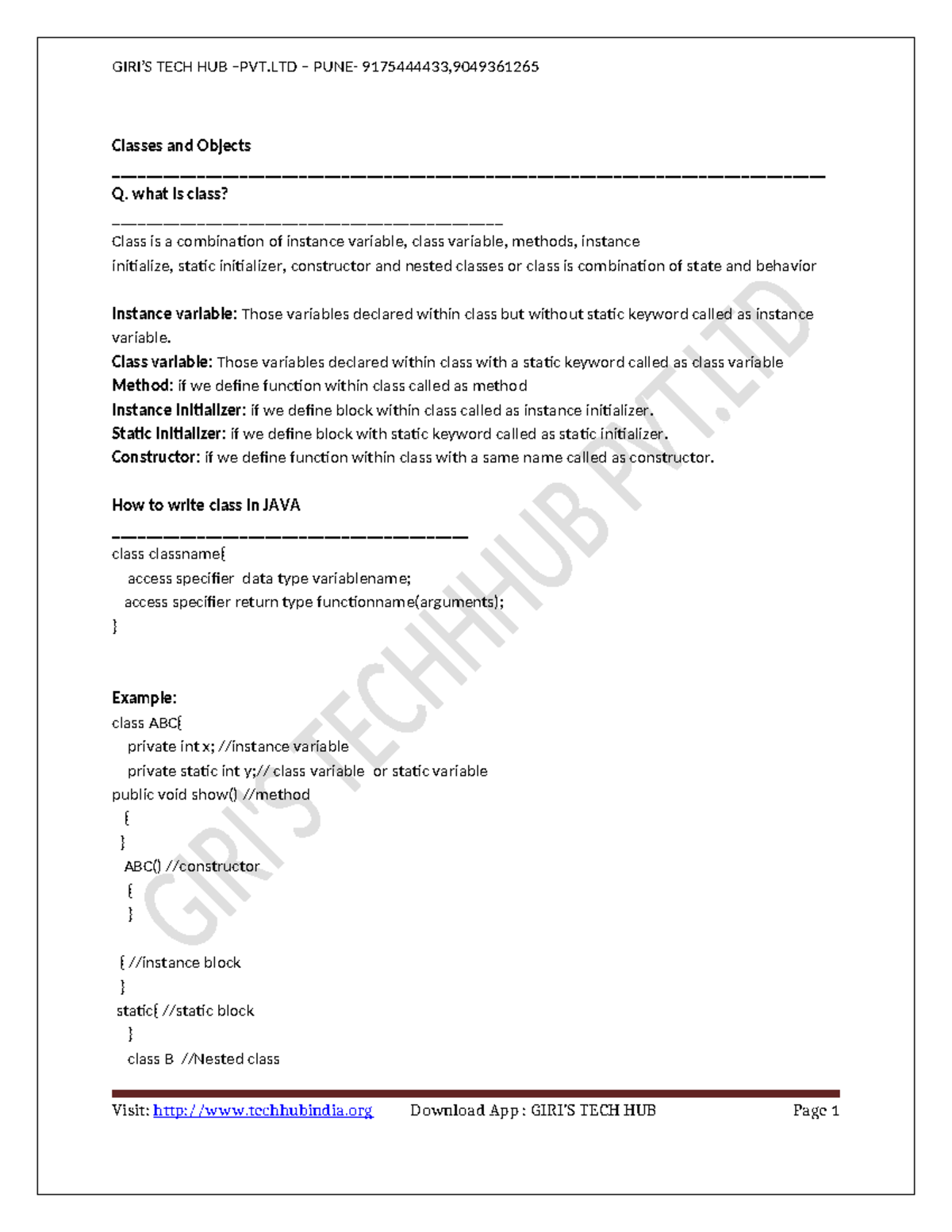 Classes and object chapter in depth - Classes and Objects Q. what is ...
