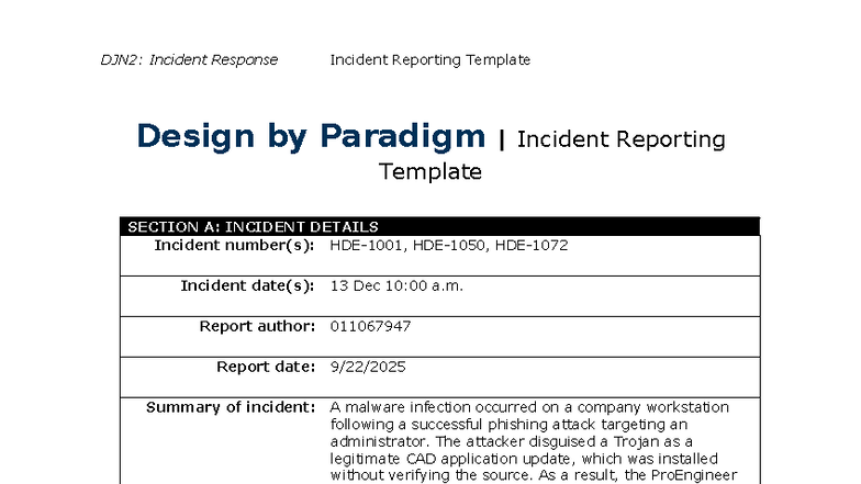 D483: Final Incident Reporting Template for Response Analysis - Studocu