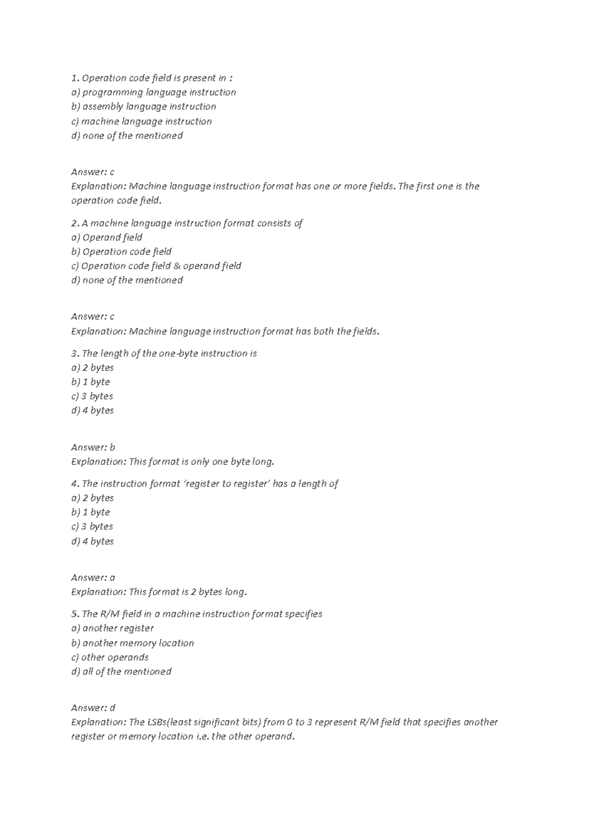 Microprocessor Mcqs - Operation code field is present in : a ...