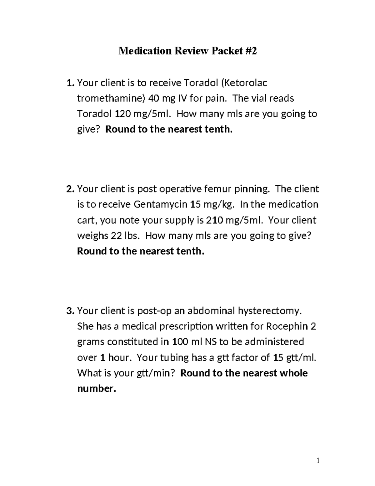 Med Math Review Packet #2-1: Dosage Calculations & Rounding - Studocu