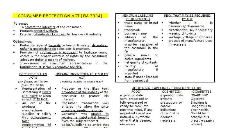 Consumer Protection Act Overview: Key Provisions and Implications (RFBT ...