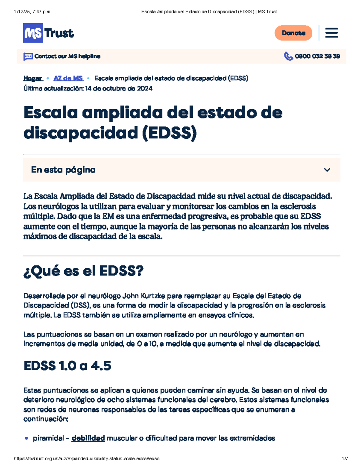 Escala Ampliada del Estado de Discapacidad (EDSS) - MS Trust - Studocu
