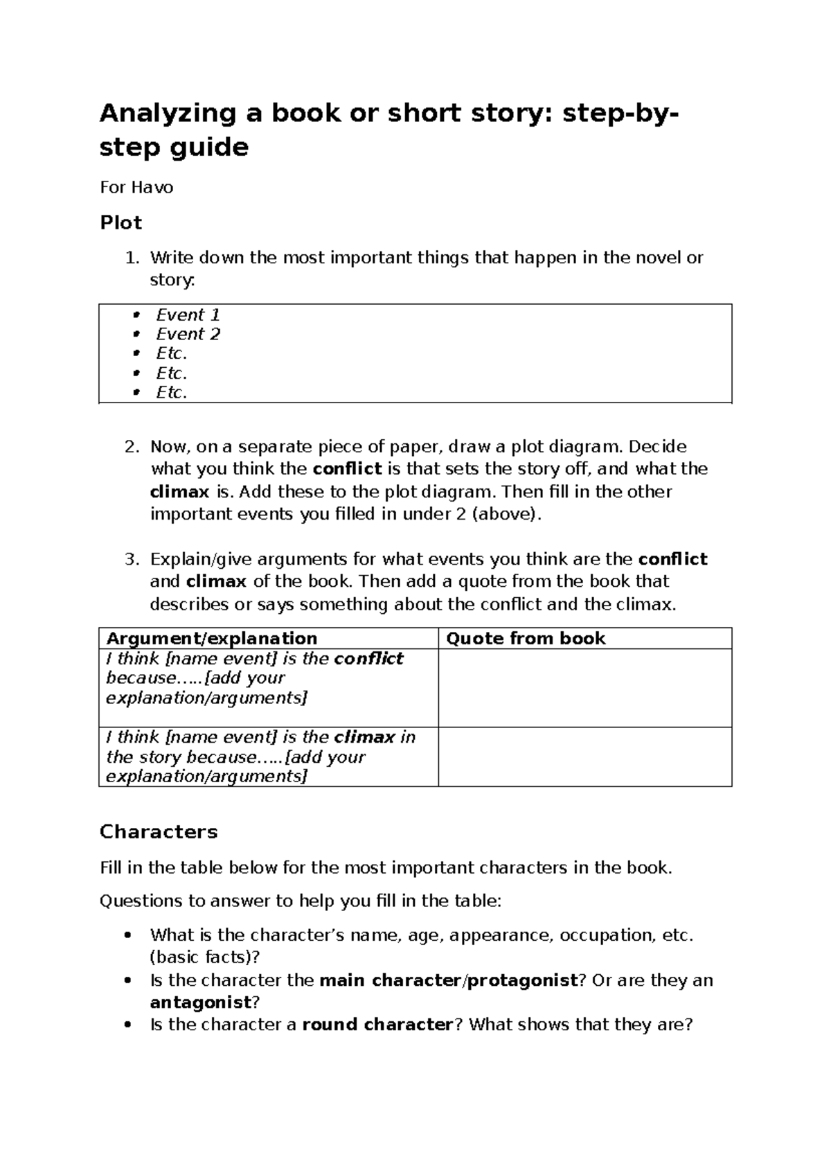 Havo: Analyzing Literature - Step-by-Step Guide to Stories - Studeersnel