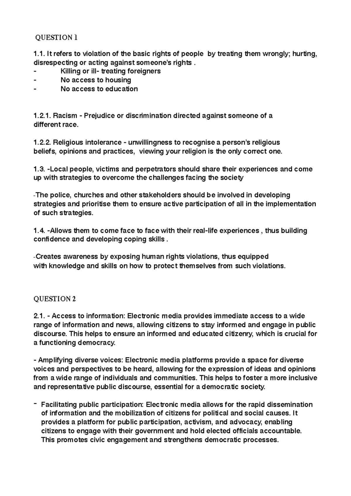 LO - assignment - QUESTION 1 It refers to violation of the basic rights ...