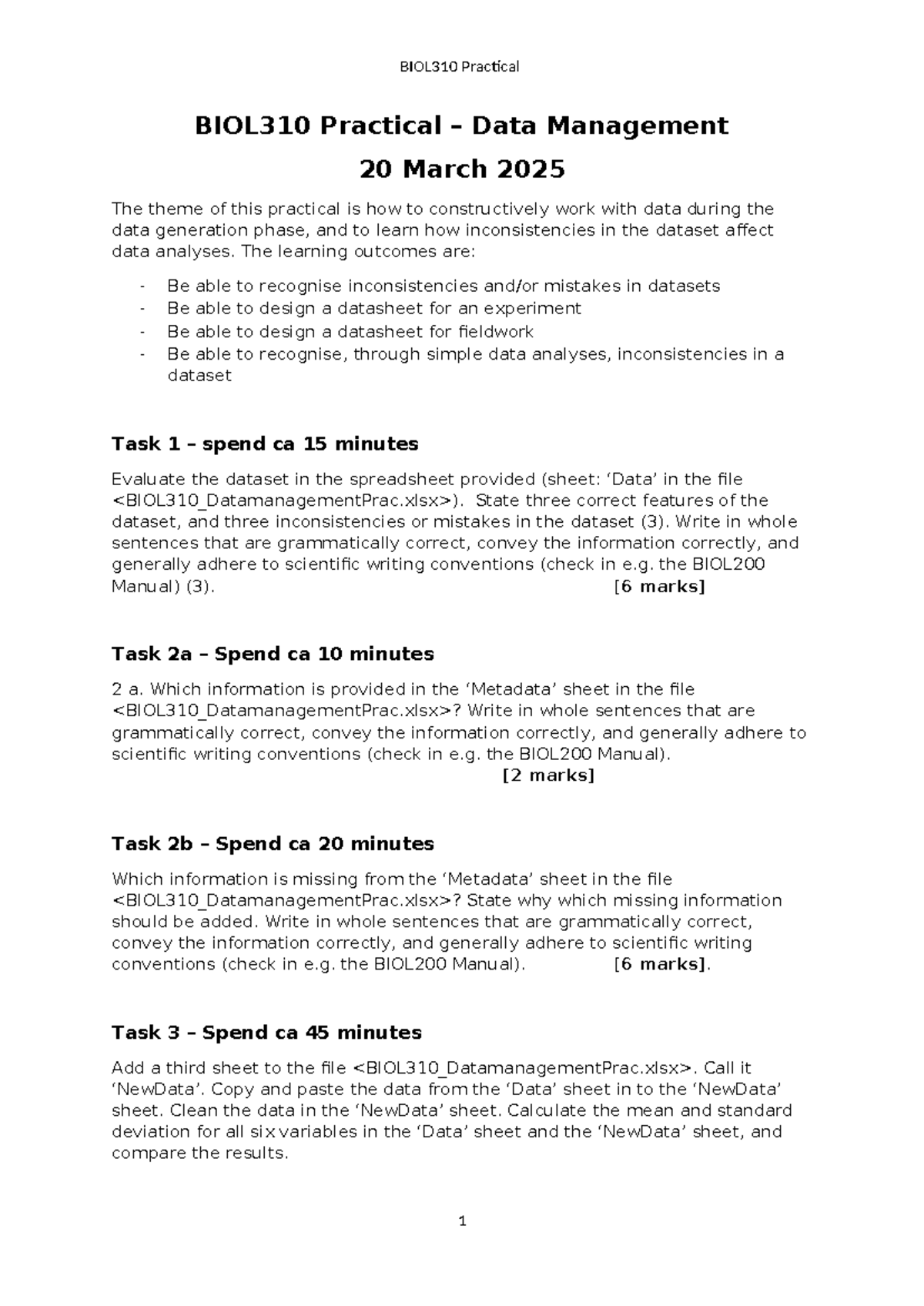 BIOL310 Practical Data Management Guide 2025 for Students - Studocu