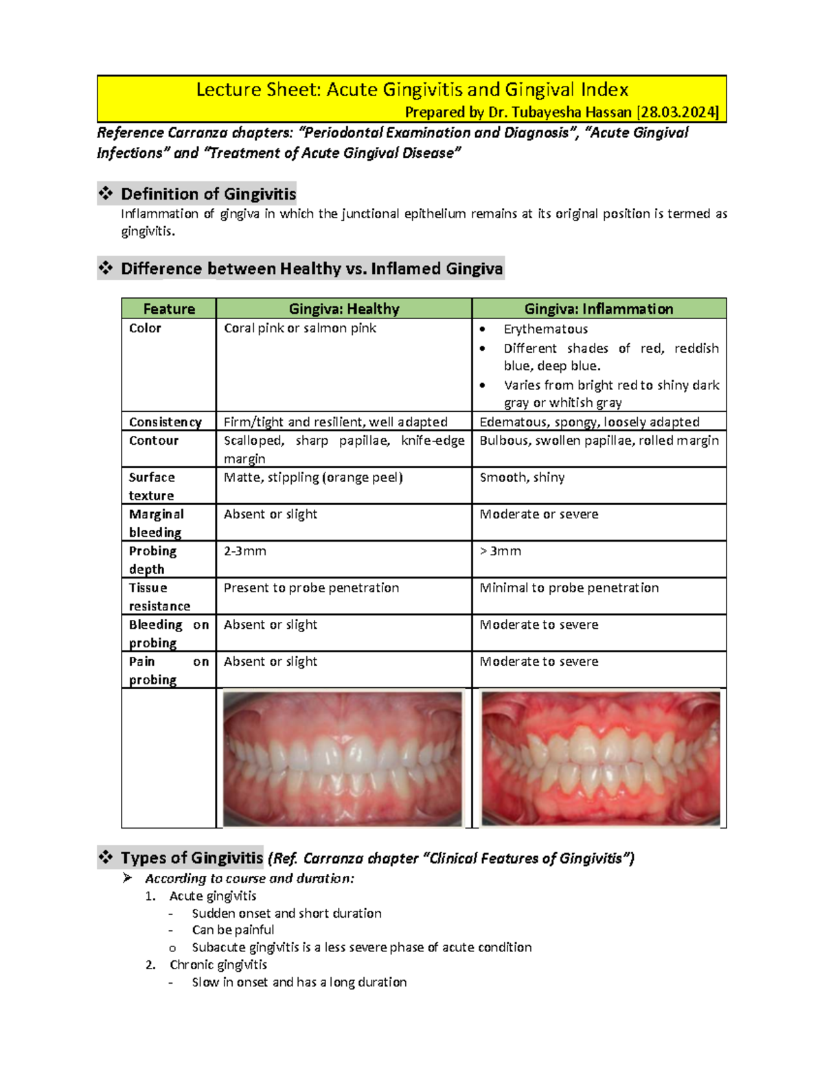 Periodontology Lecture 2: Acute Gingivitis & Gingival Index Overview ...