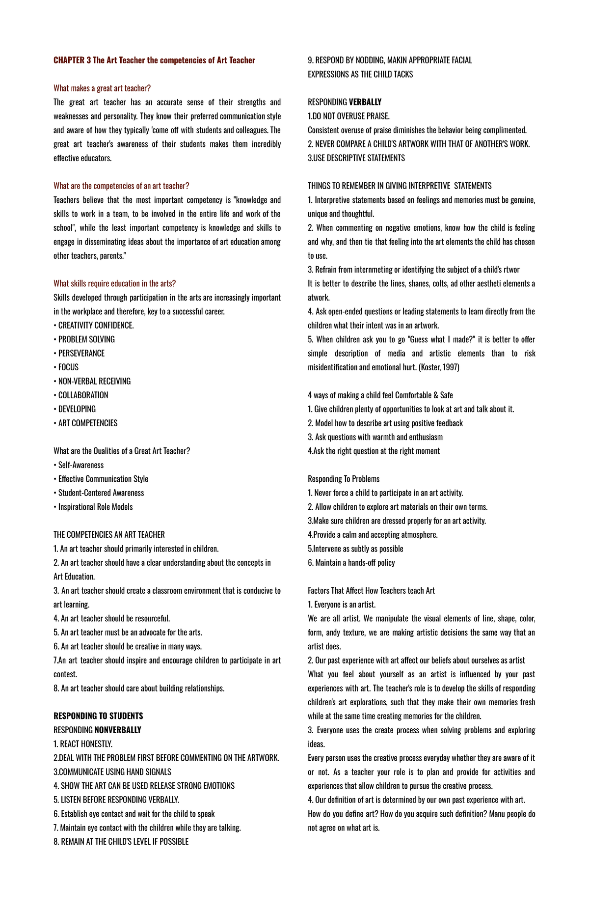 ARTS 3: The Essential Competencies of a Great Art Teacher - Studocu